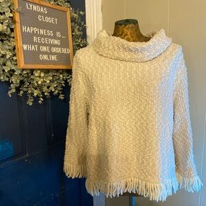 Vince Camuto Cream Cowl Neck Sweater with Fringe